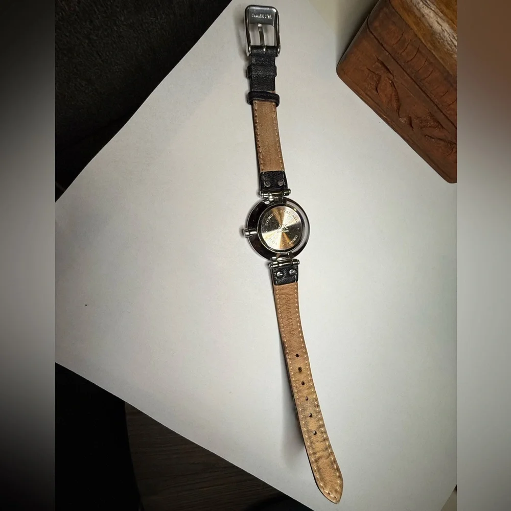 Anne Klein Women’s Watch Black Leather Strap Silver Tone Model Y1211